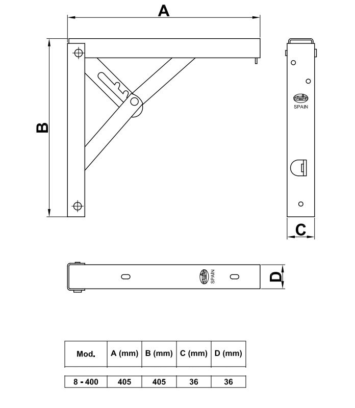 AMIG Plankdrager opvouwbaar 400x400 mm wit
