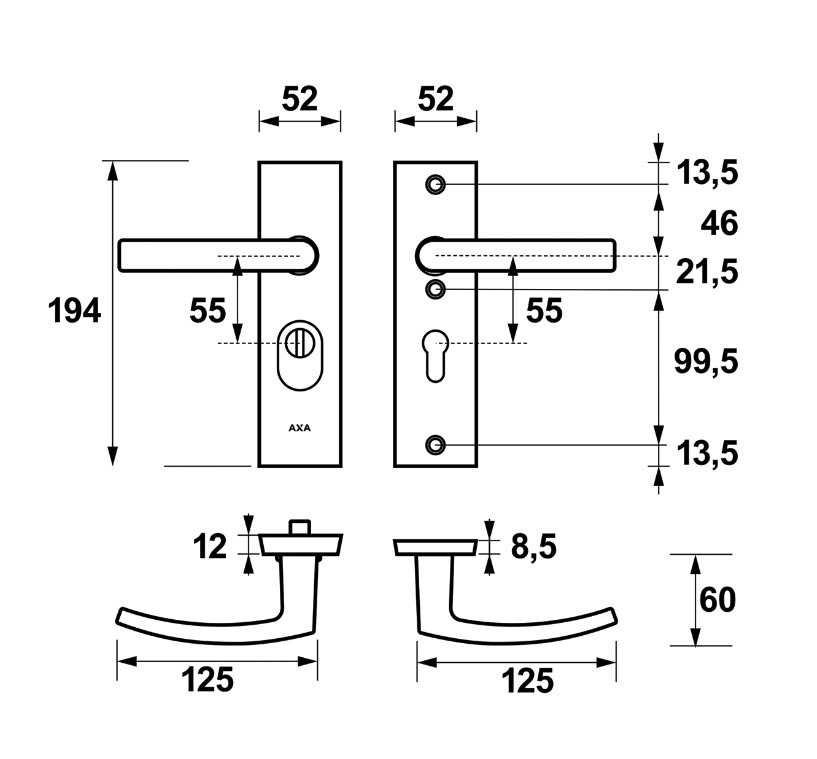 AXA Edge Plus veiligheidsbeslag kort PC55 SKG*** met kerntrekbeveiliging kruk/kruk Zwart