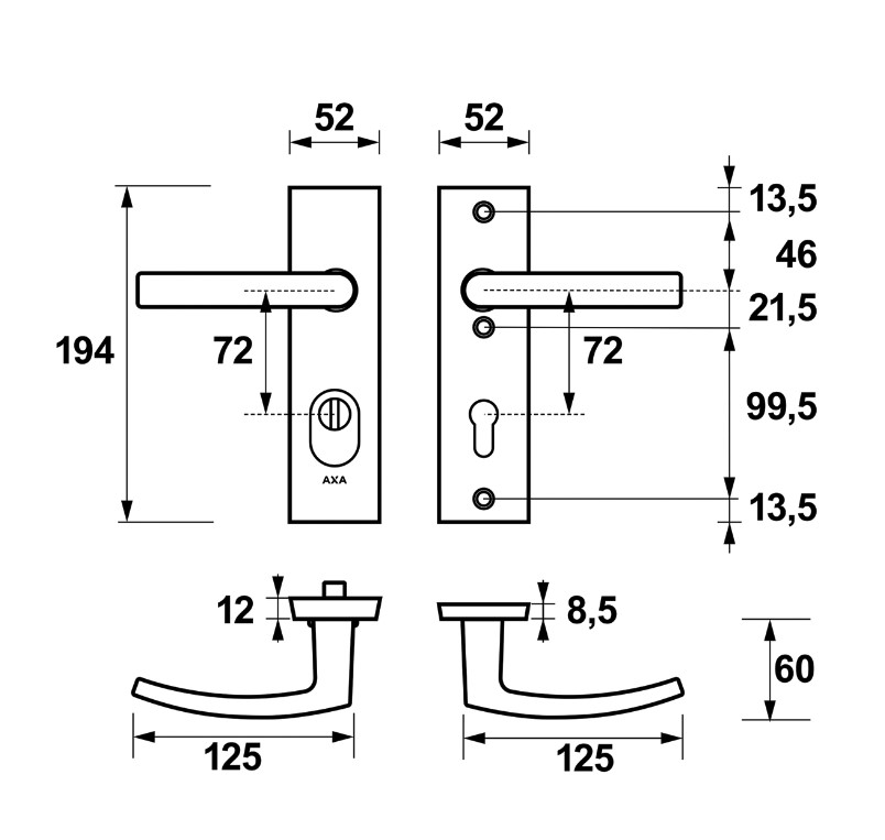 AXA Edge Plus veiligheidsbeslag kort PC72 SKG*** met kerntrekbeveiliging kruk/kruk Zwart