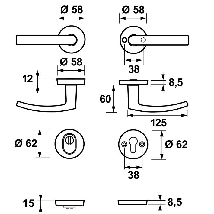 AXA set veiligheidsbeslag op ronde rozet met kerntrekbeveiliging kruk/kruk SKG*** aluminium zwart