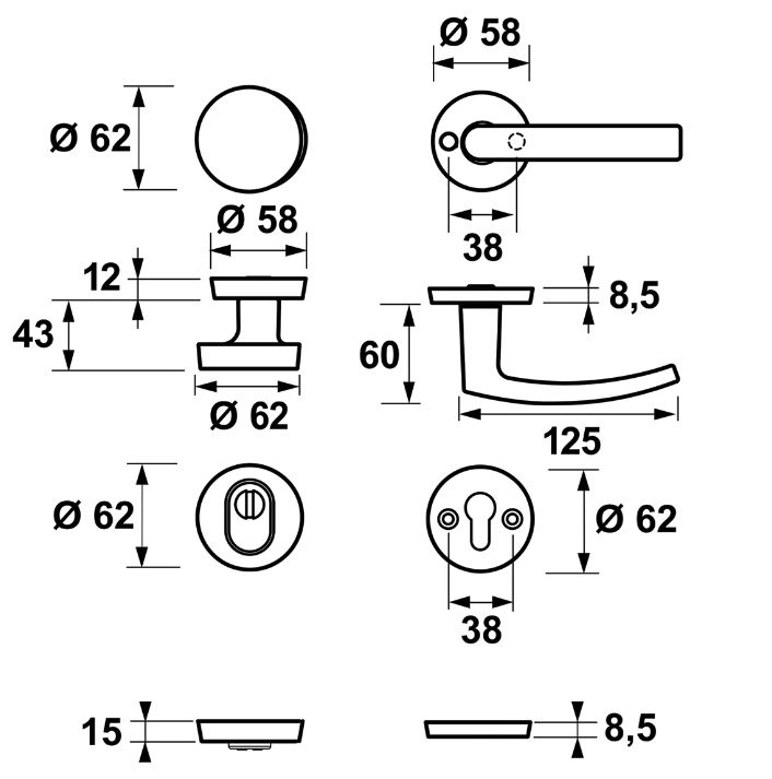 AXA set veiligheidsbeslag op ronde rozet met kerntrekbeveiliging knop/kruk SKG*** aluminium zwart