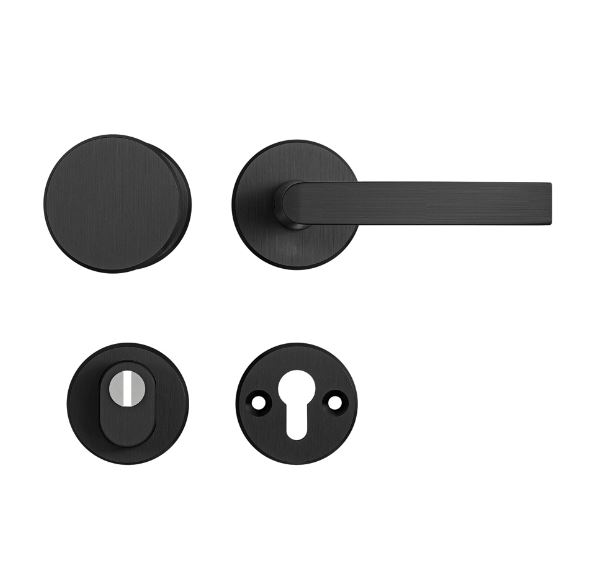 AXA set veiligheidsbeslag op ronde rozet met kerntrekbeveiliging knop/kruk SKG*** aluminium zwart