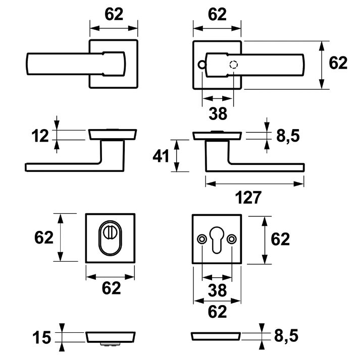 AXA set veiligheidsbeslag op vierkante rozet met kerntrekbeveiliging kruk/kruk SKG*** aluminium zwart