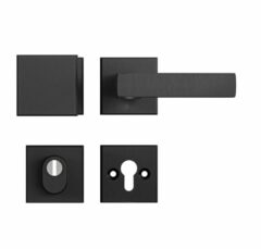 AXA set veiligheidsbeslag op vierkante rozet met kerntrekbeveiliging knop/kruk SKG*** aluminium zwart