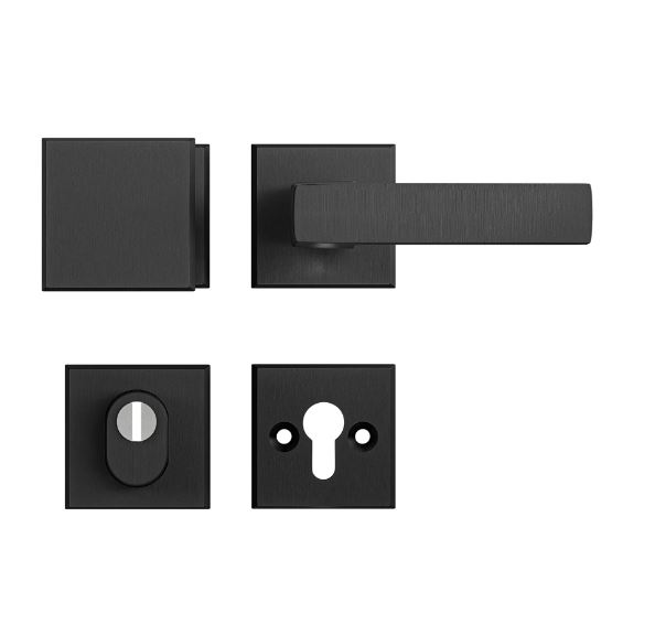 AXA set veiligheidsbeslag op vierkante rozet met kerntrekbeveiliging knop/kruk SKG*** aluminium zwart