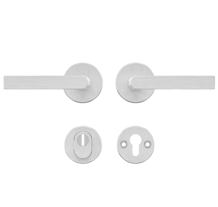 AXA set veiligheidsbeslag op ronde rozet met kerntrekbeveiliging kruk/kruk SKG*** aluminium F1