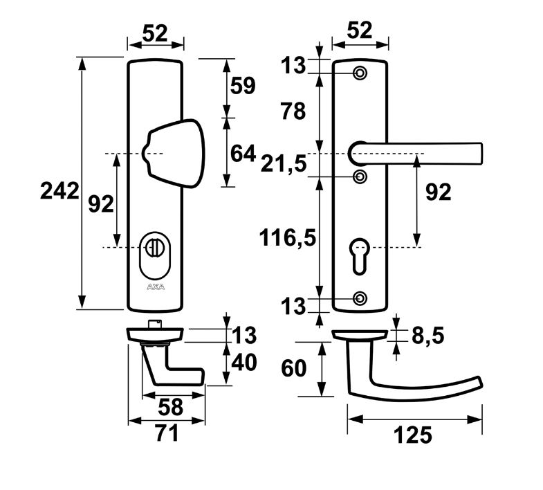Axa Curve Veiligheidsbeslag met kerntrekbeveiliging PC92 knop/kruk SKG*** Zwart