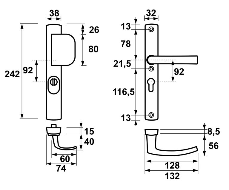Axa Curve Plus Smal Veiligheidsbeslag PC92 met kerntrekbeveiliging knop/kruk SKG3 Zwart
