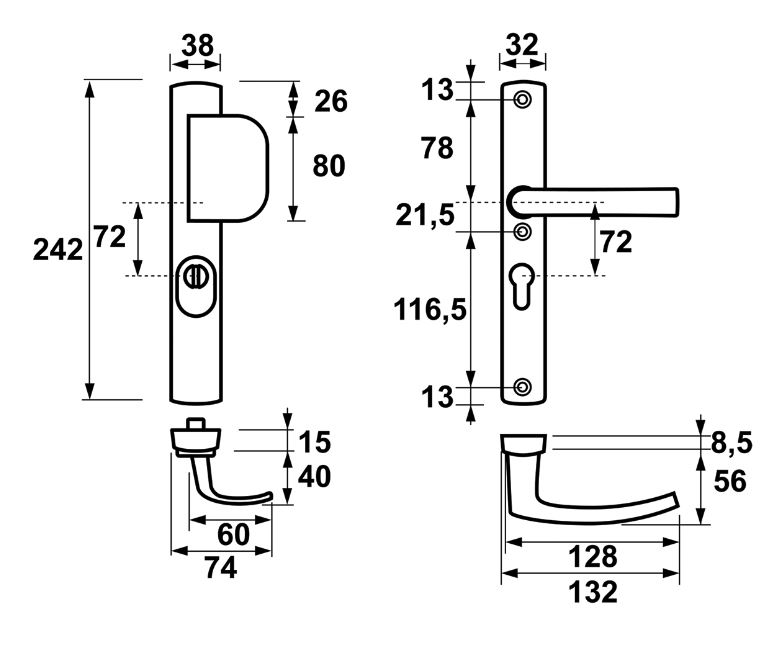 Axa Curve Plus Smal Veiligheidsbeslag PC72 met kerntrekbeveiliging knop/kruk SKG3 Zwart