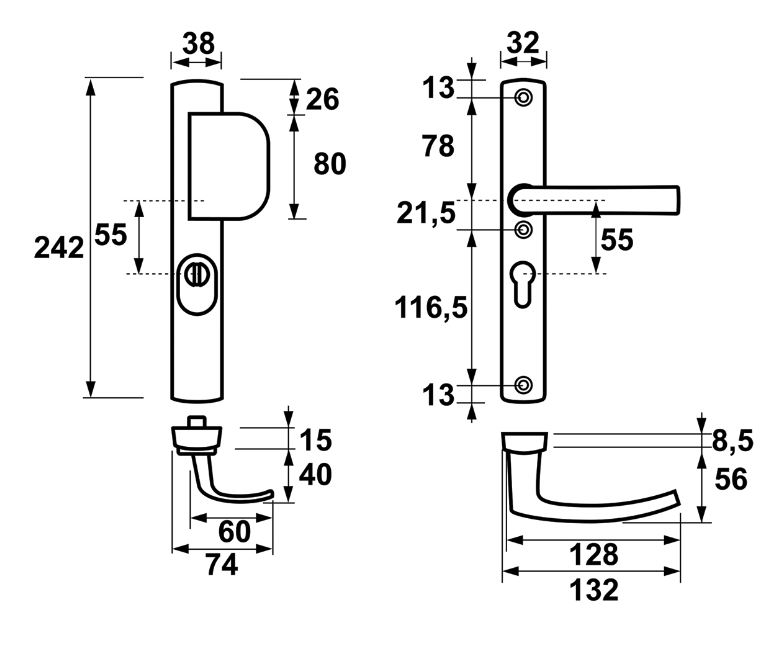 Axa Curve Plus Smal Veiligheidsbeslag PC55 met kerntrekbeveiliging knop/kruk SKG3 Zwart