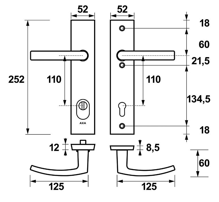 AXA Edge Plus veiligheidsbeslag PC110 met kerntrekbeveiliging kruk/kruk Zwart