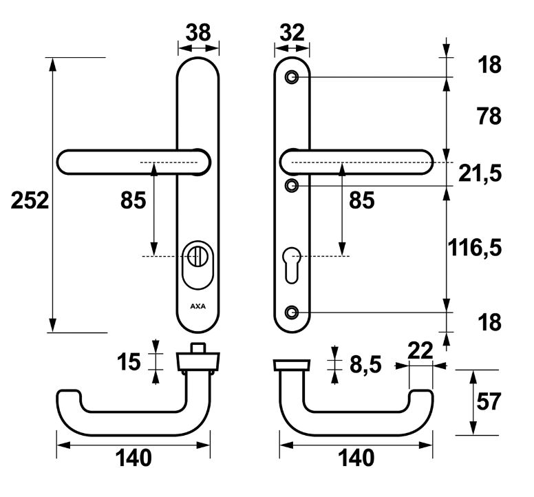AXA Oval Plus Smal veiligheidsbeslag PC85 SKG*** met kerntrekbeveiliging kruk/kruk Zwart