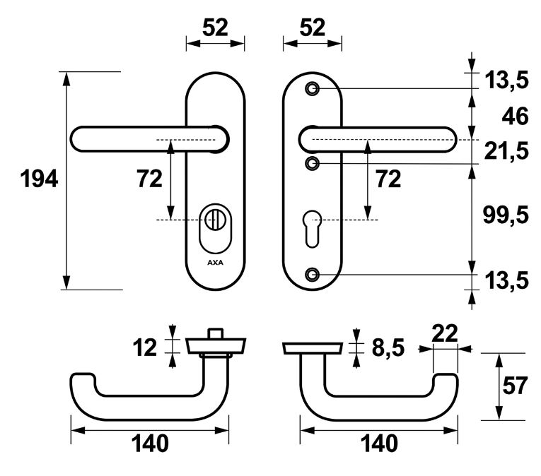 AXA Oval Plus kort veiligheidsbeslag PC72 SKG*** met kerntrekbeveiliging kruk/kruk Zwart