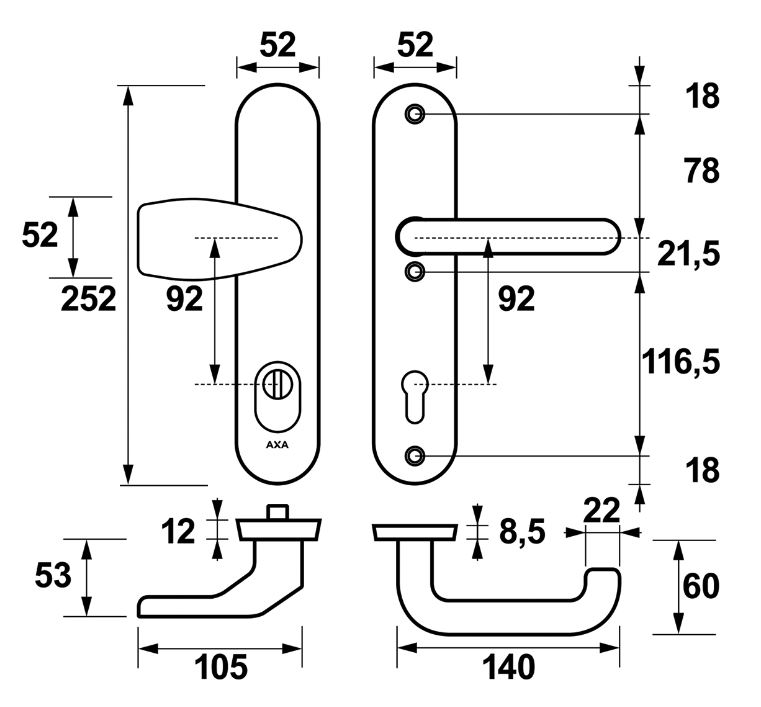 AXA Oval Plus veiligheidsbeslag PC92 SKG*** met kerntrekbeveiliging Wing-greep/kruk Zwart