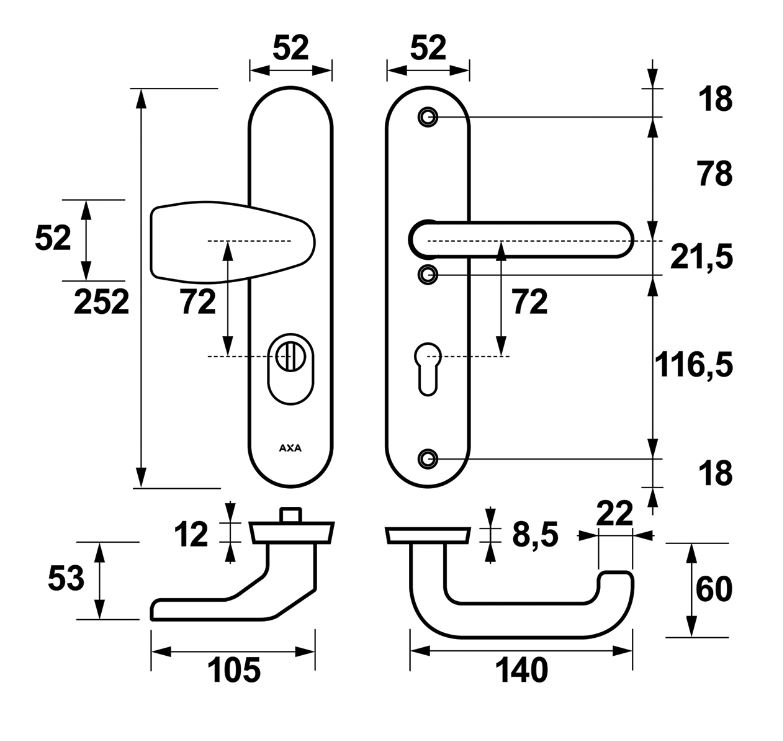 AXA Oval Plus veiligheidsbeslag PC72 SKG*** met kerntrekbeveiliging Wing-greep/kruk Zwart