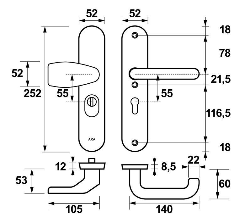 AXA Oval Plus veiligheidsbeslag PC55 SKG*** met kerntrekbeveiliging Wing-greep/kruk Zwart