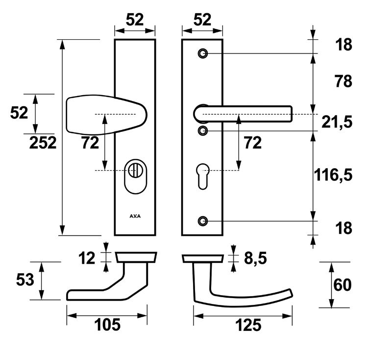 AXA Edge Plus veiligheidsbeslag PC72 SKG*** met kerntrekbeveiliging Wing-greep/kruk Zwart