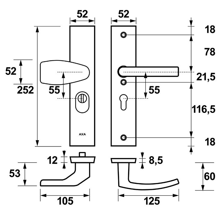 AXA Edge Plus veiligheidsbeslag PC55 SKG*** met kerntrekbeveiliging Wing-greep/kruk Zwart