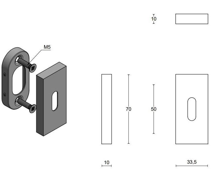 Sleutelplaatje SQUARE LSQBN32 Rechthoekig PVD Gunmetal