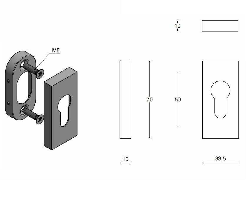 Cilinderplaatje SQUARE LSQBY32 rechthoekig PVD Gunmetal