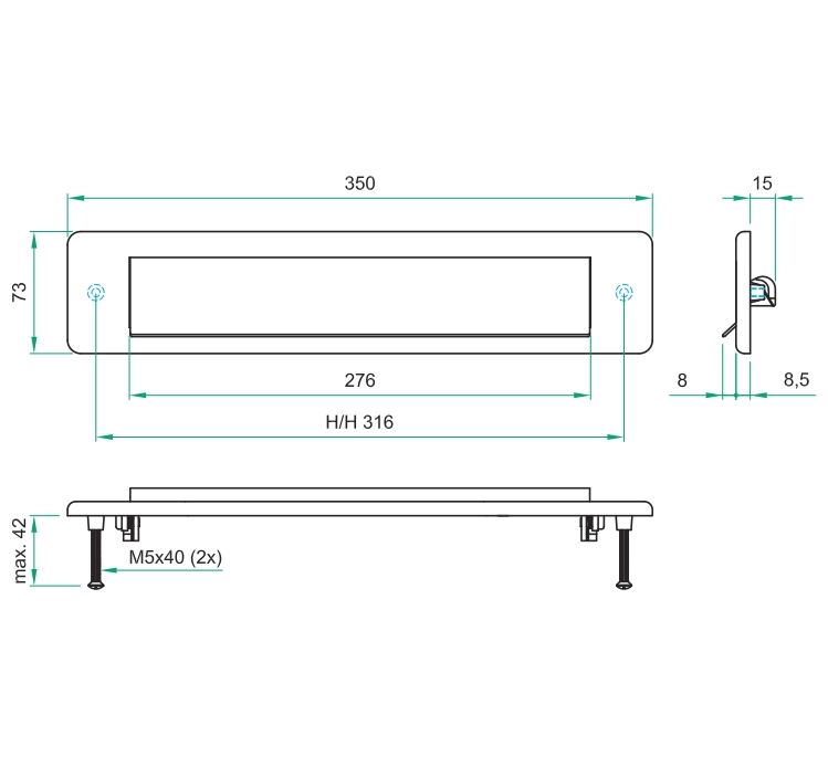 Briefplaat QUADRA rechthoek RVS zwart