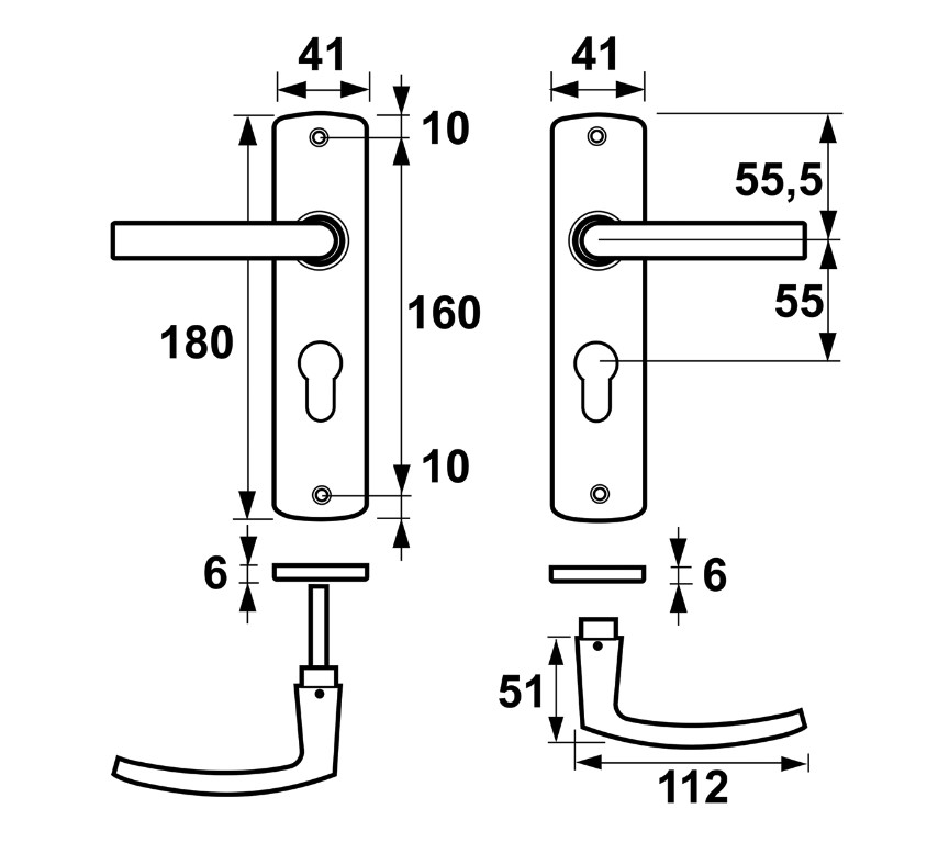 AXA curve schild PC55 met deurkruk blok aluminium F1