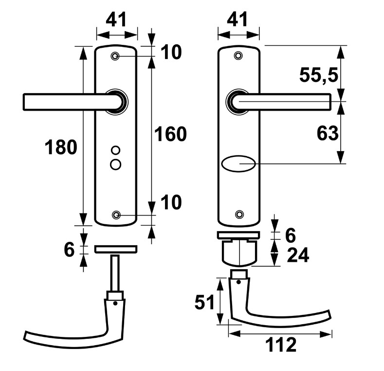AXA curve schild WC63/8 met deurkruk blok aluminium F1