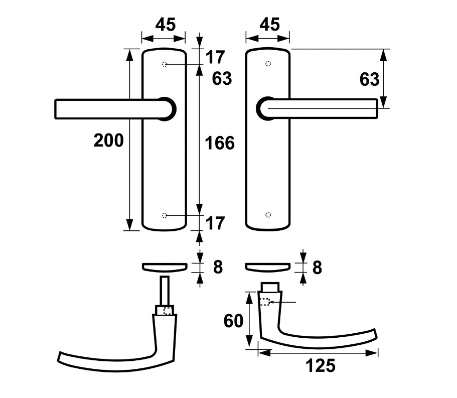 AXA curve klik schild blind met deurkruk blok aluminium F1
