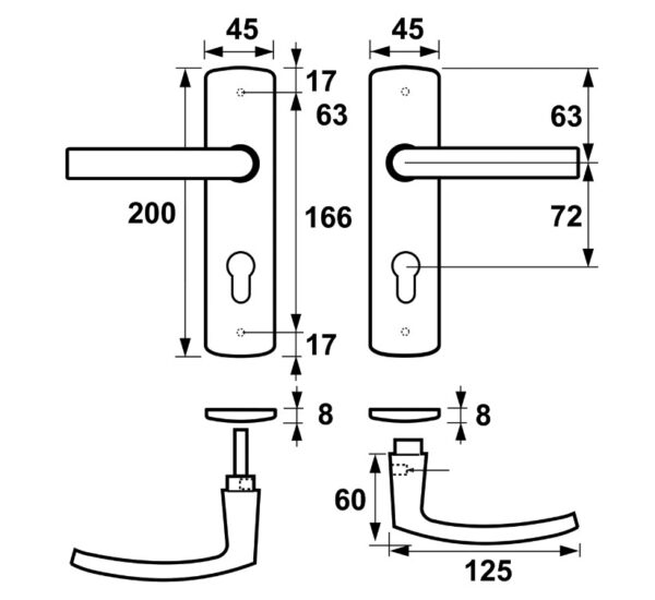 AXA curve klik schild PC72 met deurkruk blok aluminium F1