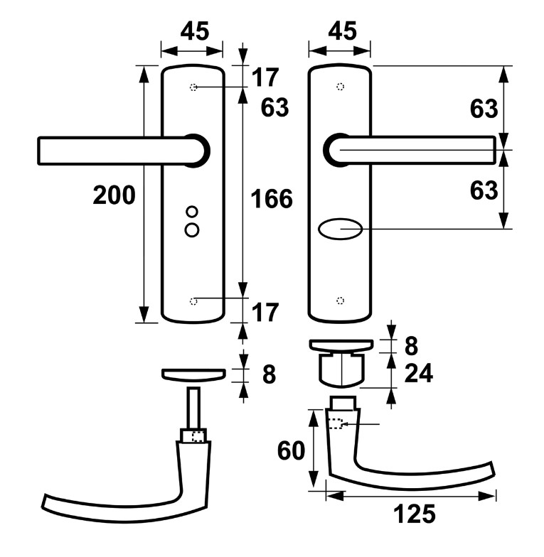 AXA curve klik schild WC63/8 met deurkruk blok aluminium F1