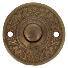 Beldrukker rond bewerkt messing antiek