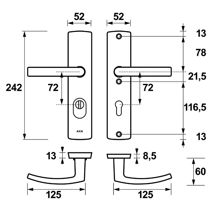 AXA Curve Plus rvs-look PC72 veiligheidsbeslag kruk/kruk met kerntrekbeveiliging SKG3 - Afbeelding 2