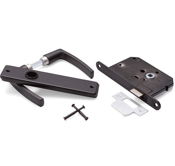 Set binnendeurbeslag Deurkruk op blind schild Zwart