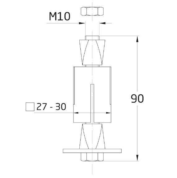 AMIG expander vierkant 27x27 mm voor zwenkwielen met gat en nylon beugel