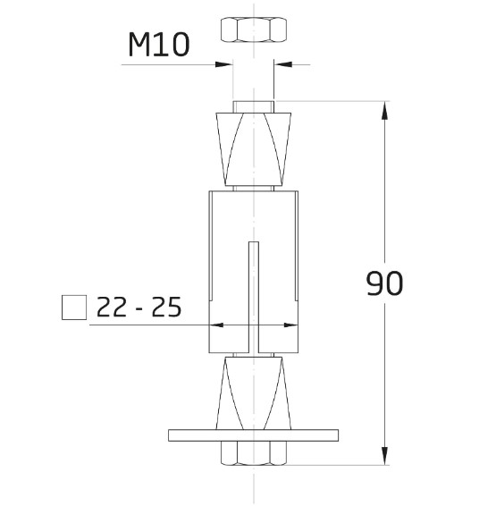 AMIG expander vierkant 22x22 mm voor zwenkwielen met gat en nylon beugel