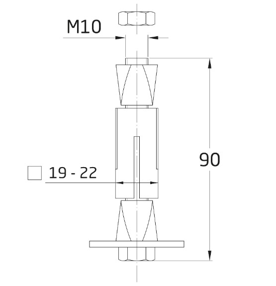 AMIG expander vierkant 19x19 mm voor zwenkwielen met gat en nylon beugel