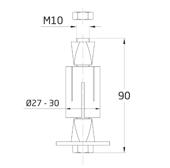 AMIG expander rond Ø27-30 mm voor zwenkwielen met gat en nylon beugel
