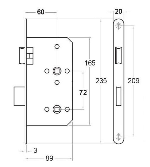 Badkamer/toilet slot WC72/8 magnetisch inclusief sluitplaat 20x235mm zwarte voorplaat