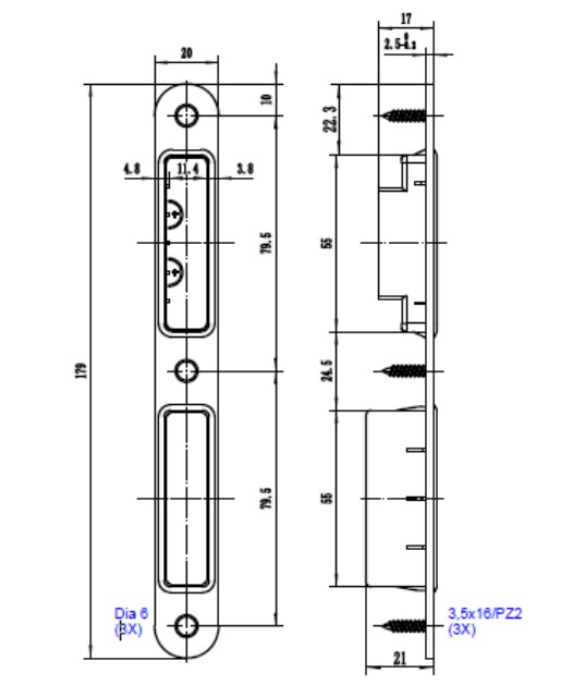 Badkamer/toilet slot WC72/8 magnetisch inclusief sluitplaat 20x235mm zwarte voorplaat