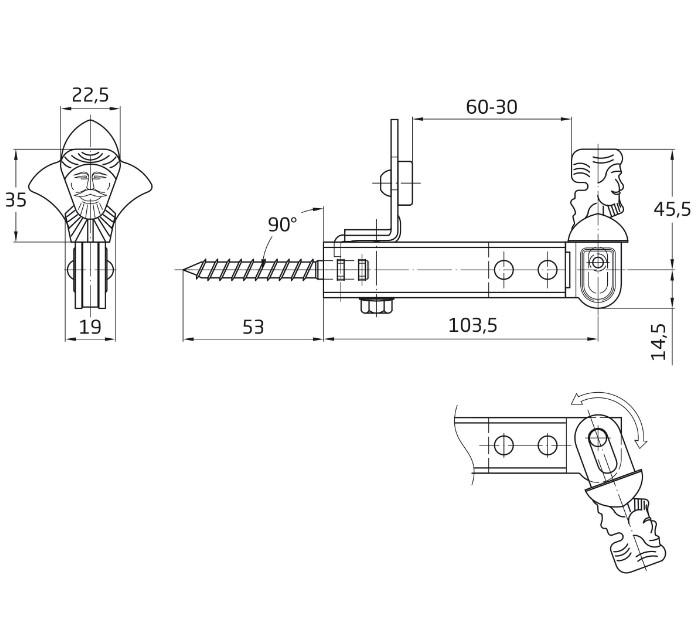 AMIG Luikvastzetter 157x60 mm Zwart