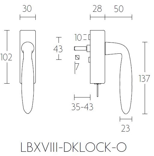 Draaikiepgarnituur BASICS LB18H-DKLOCK-O rechts PVD gunmetal