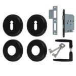 AXA set binnendeurbeslag ronde rozet + dag-nachtslot klavier zwart