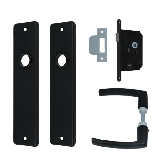Set binnendeurbeslag Deurkruk op blind schild Zwart