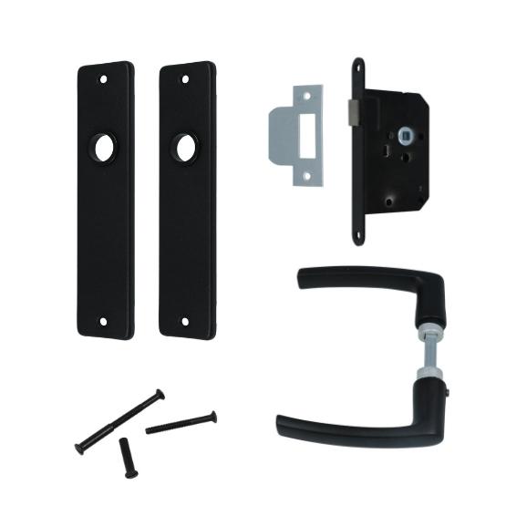 Set binnendeurbeslag Deurkruk op blind schild Zwart