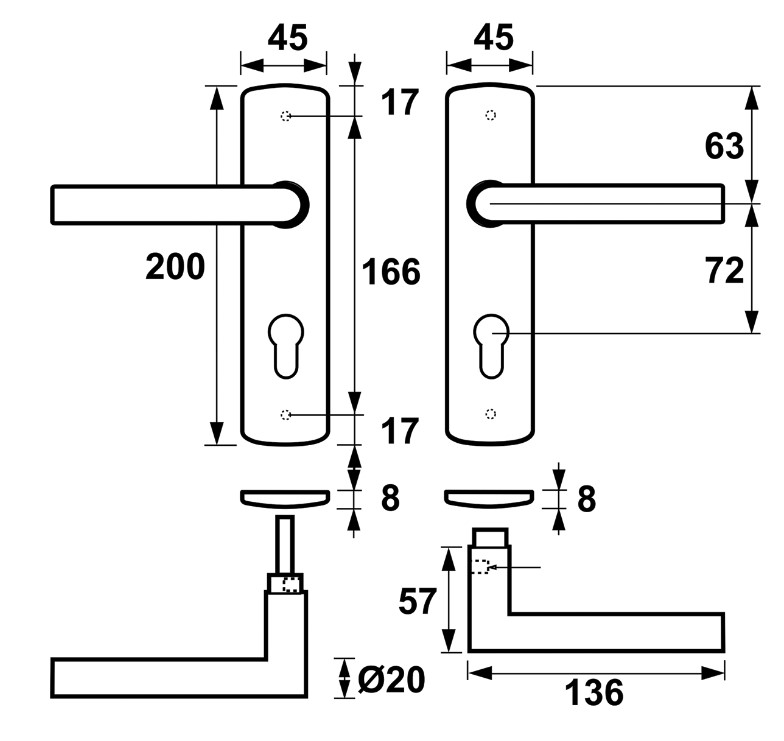AXA Curve Klik Schild PC72 Met Deurkruk Milan Aluminium Zwart