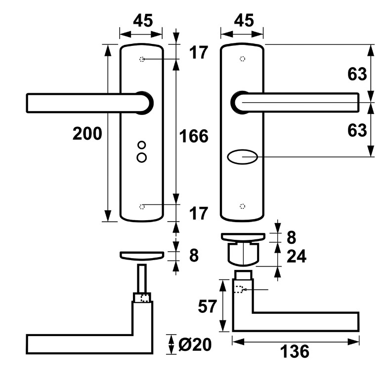 AXA Curve Klik Schild WC638 Met Deurkruk Milan Aluminium Zwart