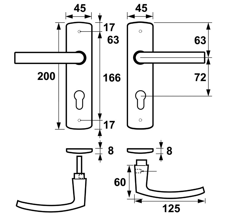 AXA curve klik schild PC72 met deurkruk Blok aluminium goud