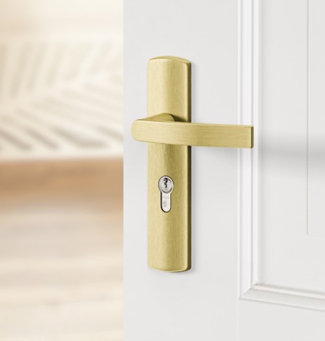 AXA curve klik schild PC72 met deurkruk Blok aluminium goud