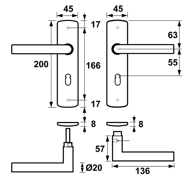 AXA curve klik schild SL56 met deurkruk Milan aluminium goud