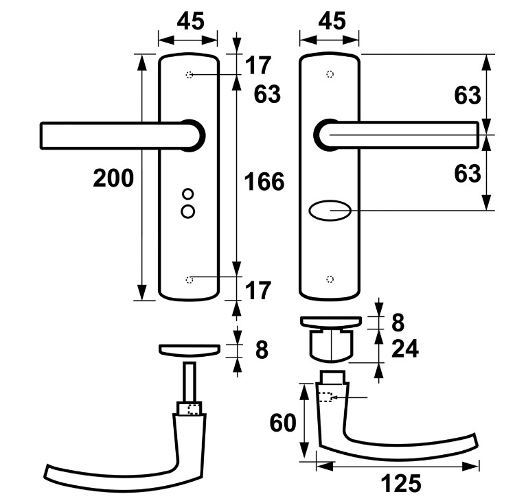 AXA curve klik schild WC63/8 met deurkruk Blok aluminium brons